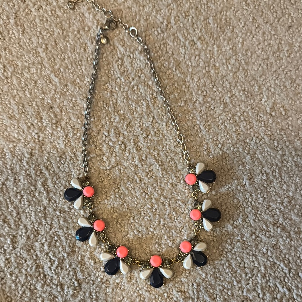 J. Crew Pink and Black Necklace with Silver Chain